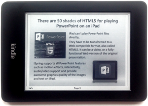 A picture of a Kindle with an opened PPT presentation