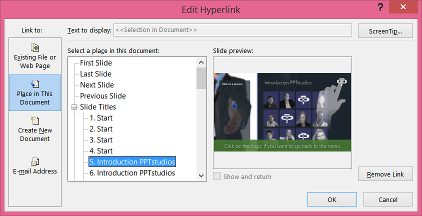Edit Hyperlink window in PowerPoint