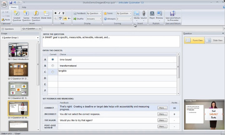 Articulate Quizmaker interface Articulate Quizmaker interface