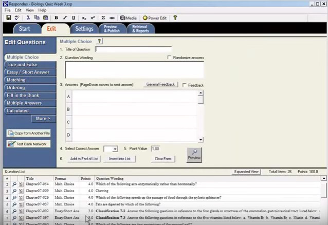 Editing questions with respondus 4.0 Editing questions with respondus 4.0