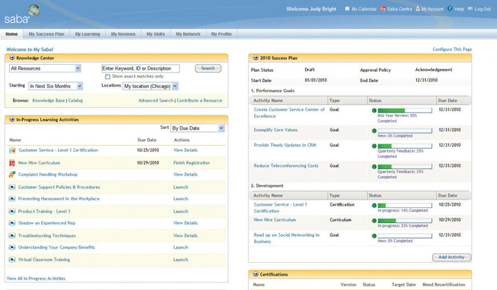 The user portal in Saba Learning&Work The user portal in Saba Learning&Work