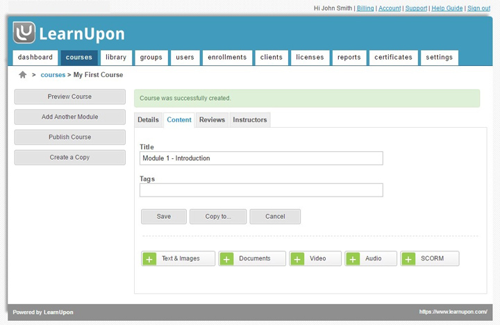 Adding a new course in LearnUpon Adding a new course in LearnUpon