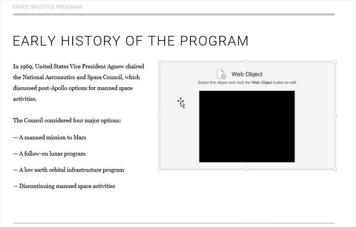 The PowerPoint slide with the Web object inserted