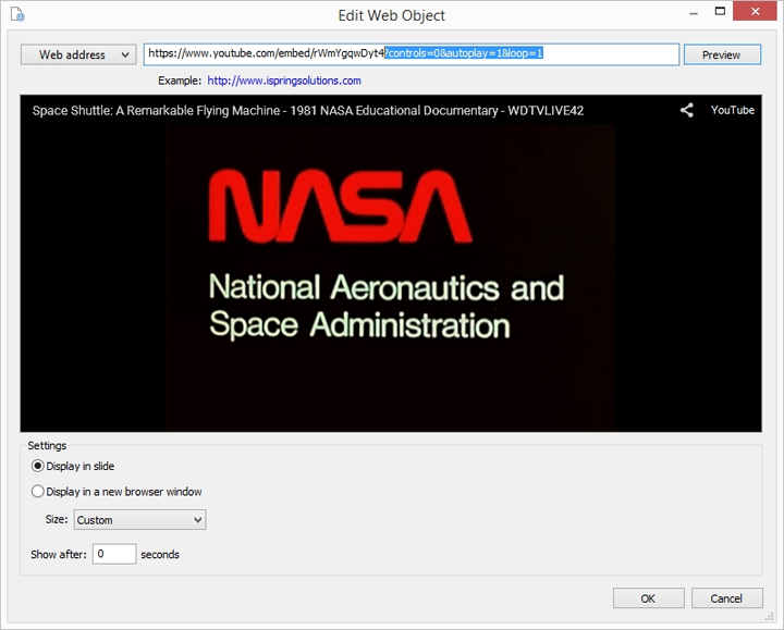 Adding a YouTube video without the control bar