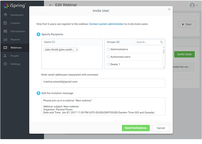 Invite users to a webinar