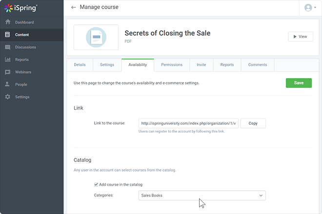 Manage courses in iSpring Learn
