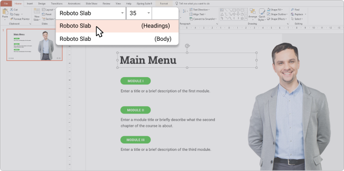 A markup for headings in PowerPoint