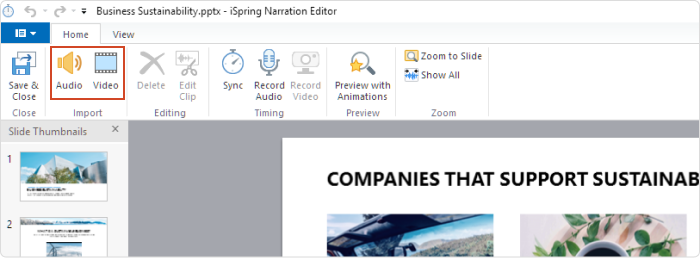 The Audio and Video buttons on the editor’s toolbar
