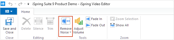The Remove Noise button on the Video Editor’s toolbar