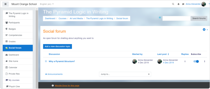 Social format in Moodle example