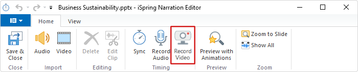 Record Video button in iSpring Suite