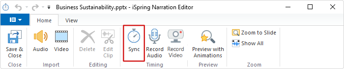 Sync button in iSpring Suite