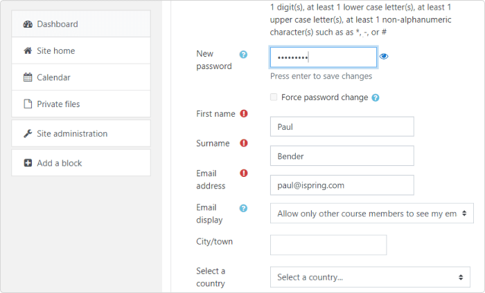 Setting up an admin account in Moodle LMS