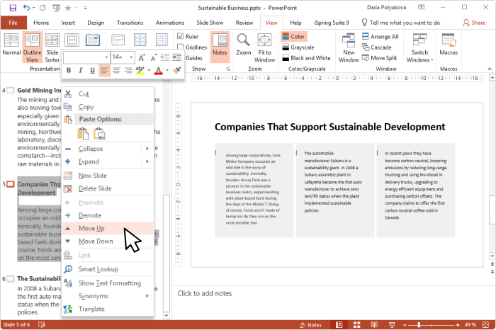 Promote and Demote options in PowerPoint
