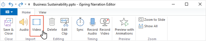 Importing a video file in iSpring Suite
