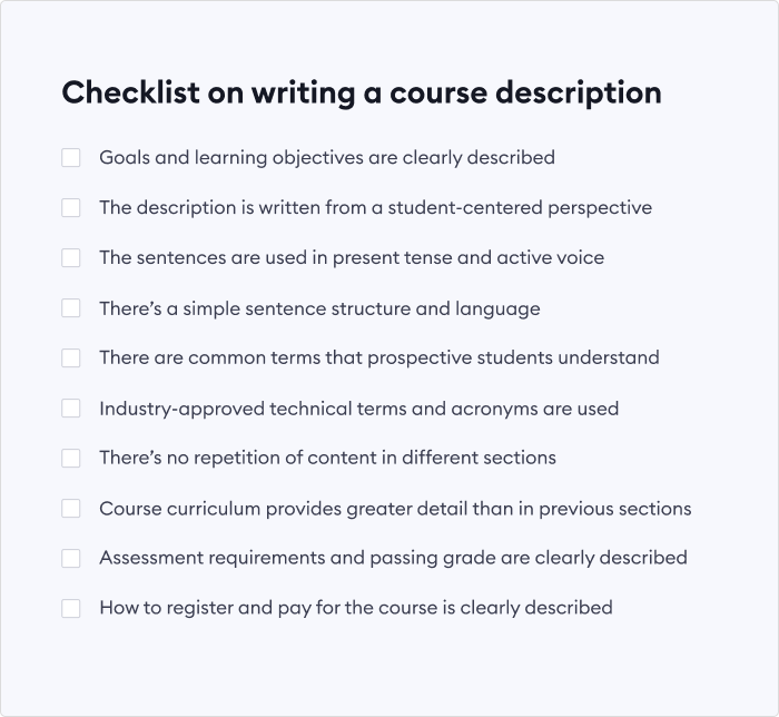 Checklist on writing an online course description