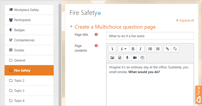 A sample Question page for a Moodle lesson
