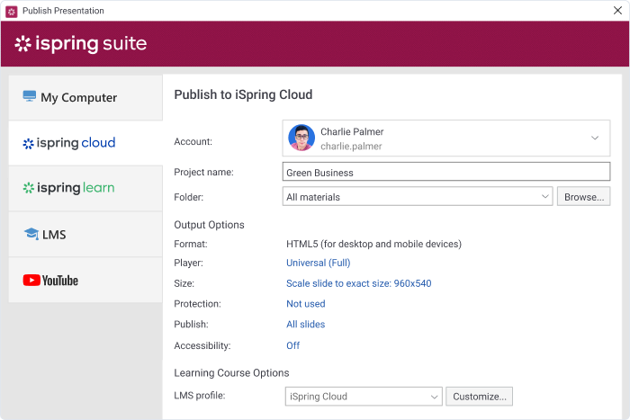 Publishing to iSpring Cloud