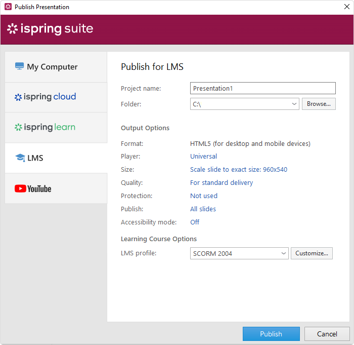 Publishing in iSpring Suite