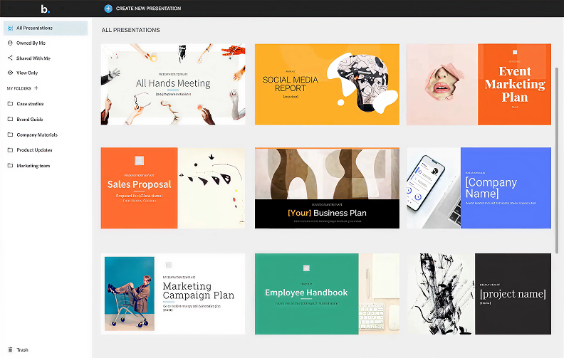Beautiful.ai interface The Beautiful.ai interface showing AI-powered slide templates