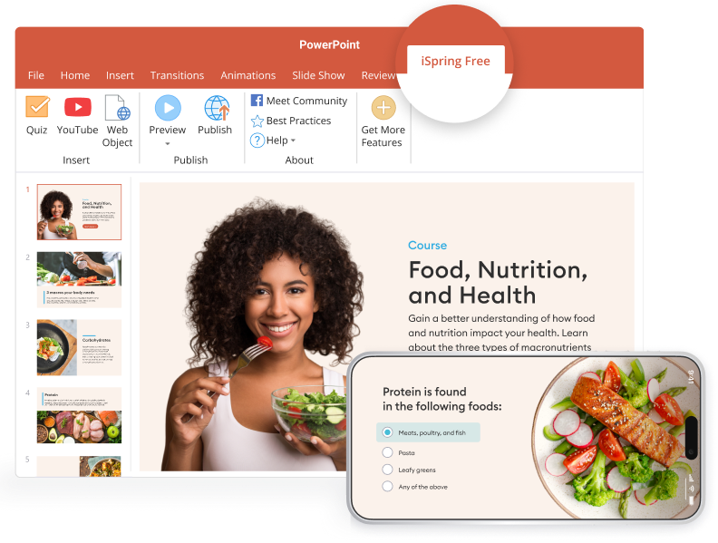 iSpring Free interface The iSpring Free interface in PowerPoint