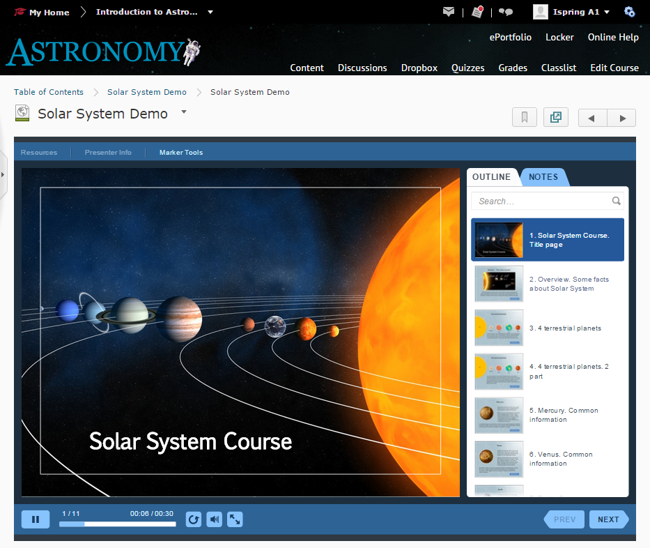 Course preview in Brightspace LMS