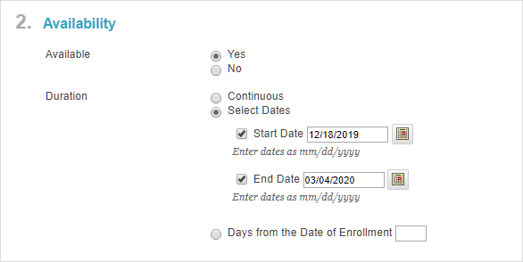 Specify the course duration in Blackboard
