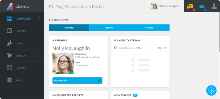 The Absorb LMS dashboard