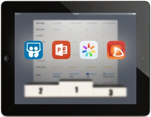 iPad with icons for SlideShare, PowerPoint, iSpring Present and SlideShark