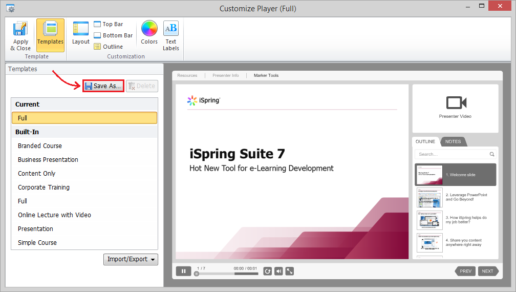 customization of the ispring presentation player customization of the ispring presentation player, Presentation templates