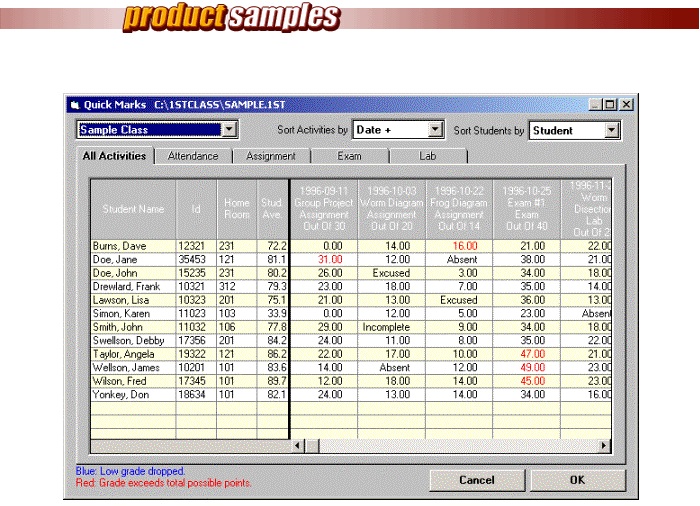 Screenshot of 1st Class Software interface