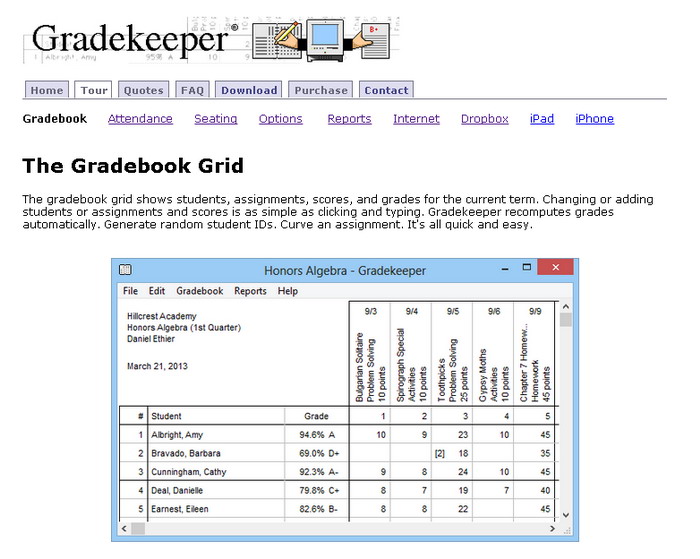 Screenshot of Gradekeeper interface