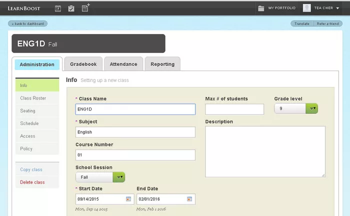 Screenshot of LearnBoost interface