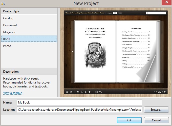 creating a new project in flipping book