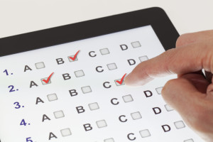 The answer form for a multiple choice quiz on an iPad The answer form for a multiple choice quiz on an iPad
