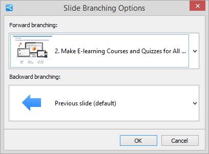 The Slide Branching Options window with forward and backward branching