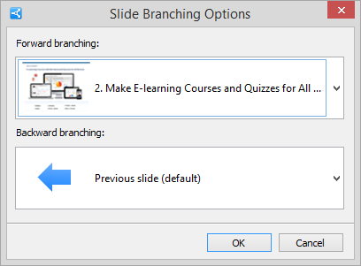 The Slide Branching Options window The Slide Branching Options window with forward and backward branching