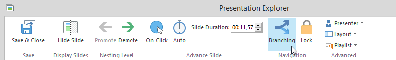 The Presentation Explorer toolbar The Presentation Explorer toolbar