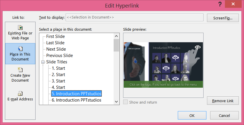 Edit Hyperlink window in PowerPoint Edit Hyperlink window in PowerPoint