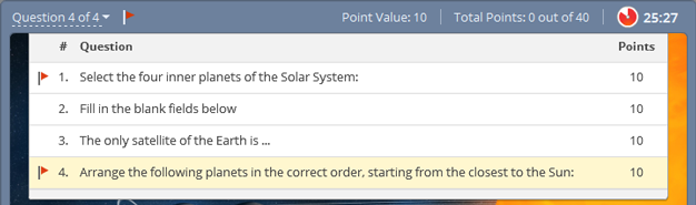 Question list with marked questions Question list with marked questions.