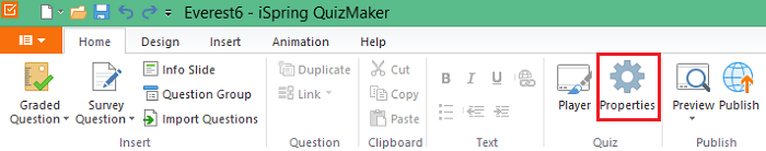 Properties button in iSpring QuizMaker Properties button in iSpring QuizMaker