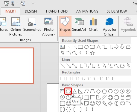 The Shapes gallery in PowerPoint