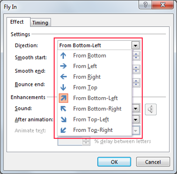 Picture 6: Fly In animation direction in PowerPoint