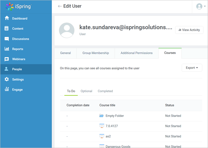 Viewing materials assigned to each user