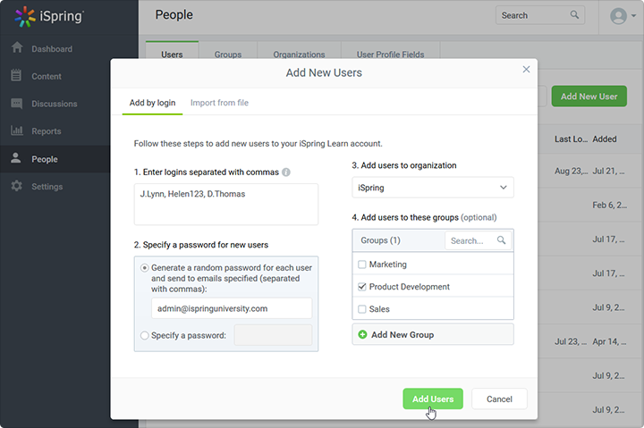 Adding users by login