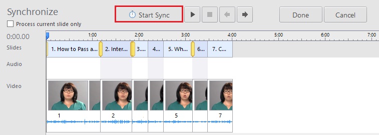 The sync panel in the iSpring Narration Editor The sync panel in the iSpring Narration Editor