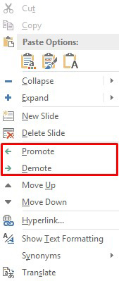 Changing level of bullet text in PowerPoint Changing level of bullet text in PowerPoint
