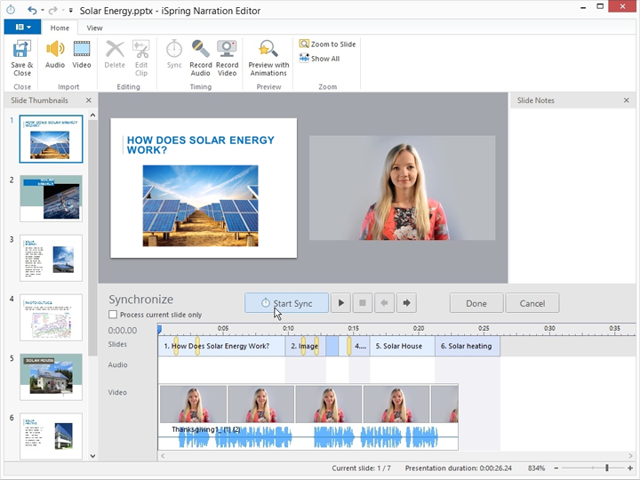 The Start Sync button in the Narration Editor