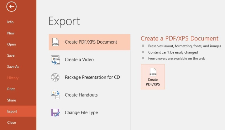 Creating a PDF document from a PowerPoint presentation