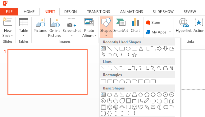 Insert shapes in PowerPoint